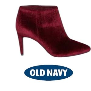 Old Navy Cranberry Velvet Ankle Boots Stiletto Heel Scarlet Wine Booties Size 8